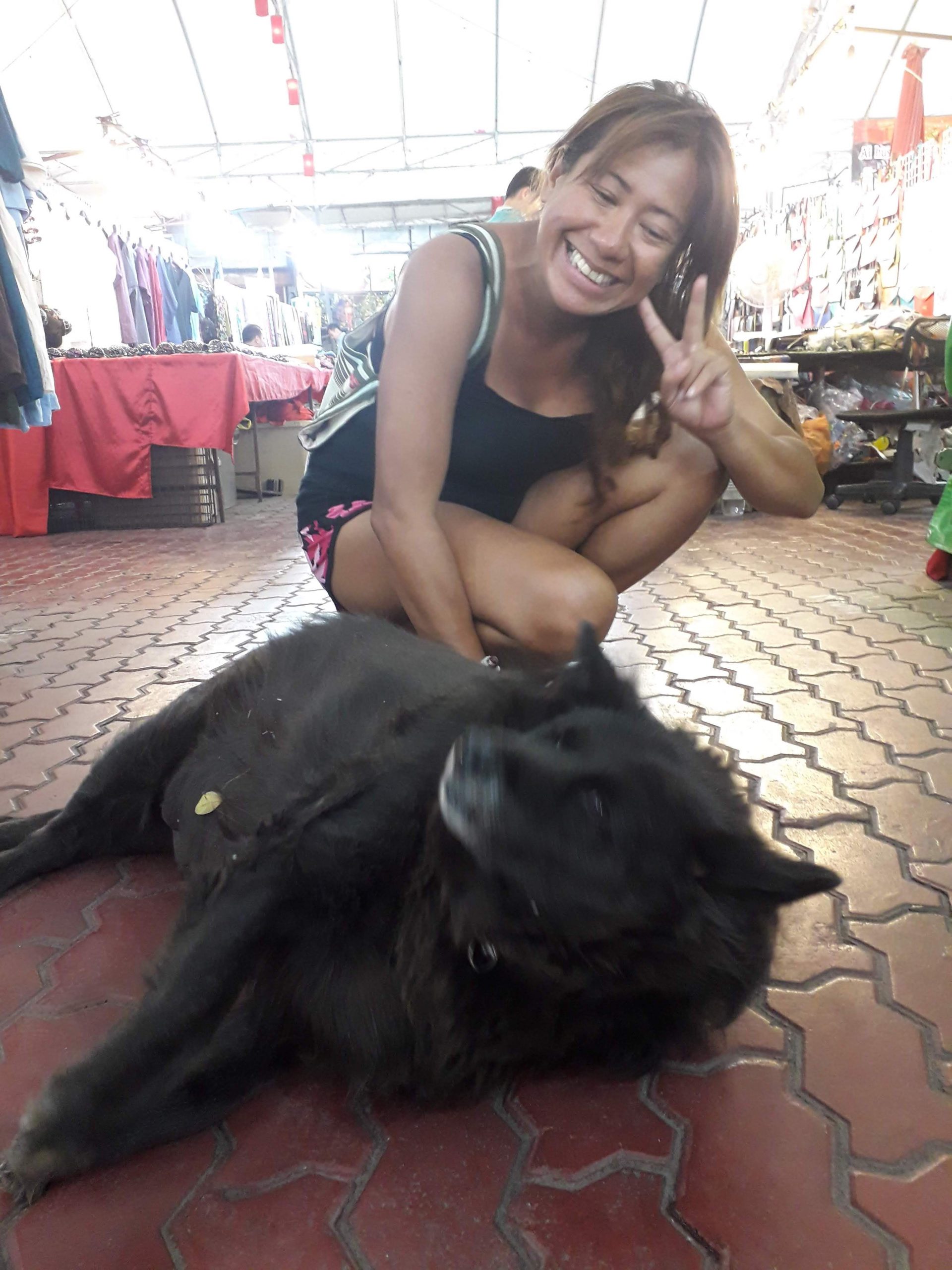Caroline Alejo, and Funny dog, Chiang Mai, Thailand