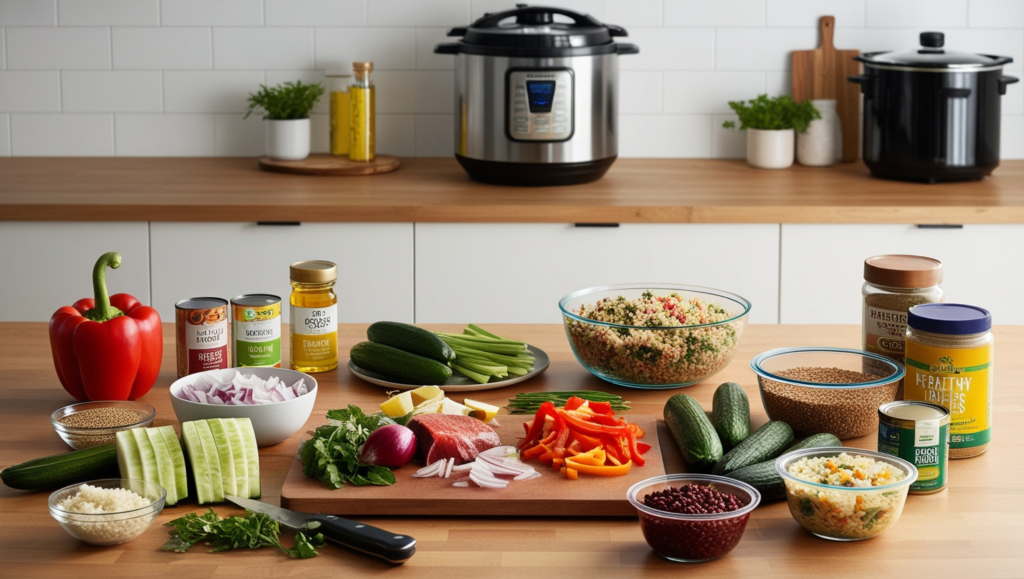 well-organized kitchen setup for quick healthy dinners