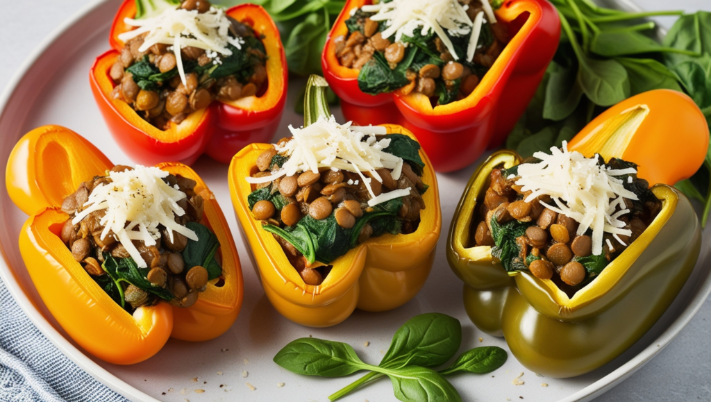 Lentil and Spinach Stuffed Bell Peppers, Easy Quick Healthy Dinner Recipes for Two | Nutritious & Delicious