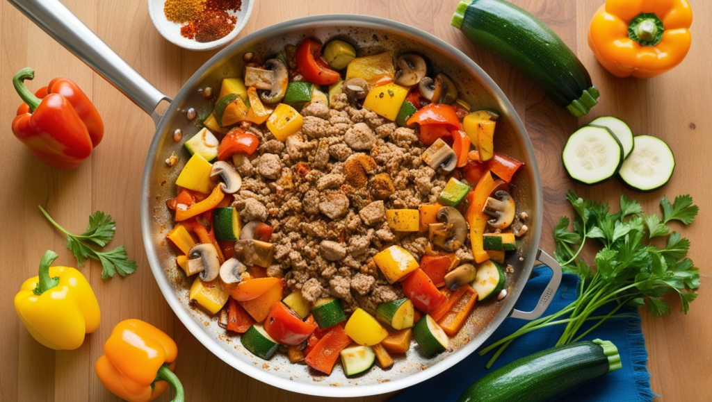 Spicy Turkey and Veggie Skillet , Easy Quick Healthy Dinner Recipes for Two | Nutritious & Delicious