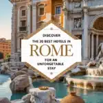 Pinterest pin titled 'Discover the 20 Best Hotels in Rome for an Unforgettable Stay,' featuring elegant Roman architecture, luxurious hotel imagery, and iconic landmarks like the Colosseum, designed in a sophisticated travel theme.