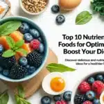 Top 10 Nutrient Rich Foods for Optimal Health: Boost Your Diet Today - Featuring colorful images of salmon, kale, berries, and eggs, highlighting their health benefits.